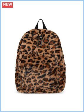 Fluffy Cheetah Print Plush Backpack Y2K 14 Inch Book Bag